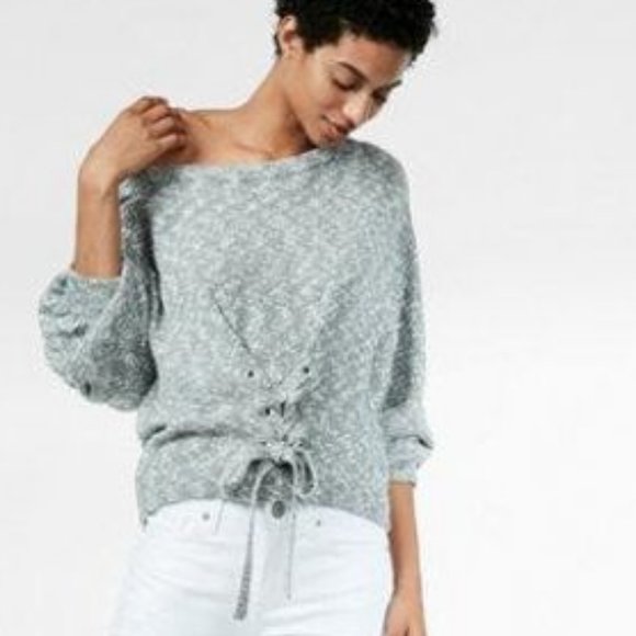 Express Grey Corset Balloon Sleeve Sweater - Picture 1 of 6
